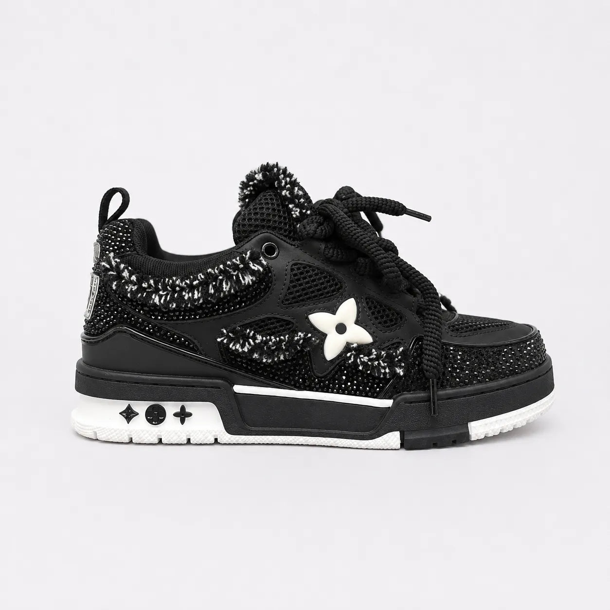 Louis Vuitton "LV Skate" Luxury Sneakers - Premium Black Crystal & Tweed Edition