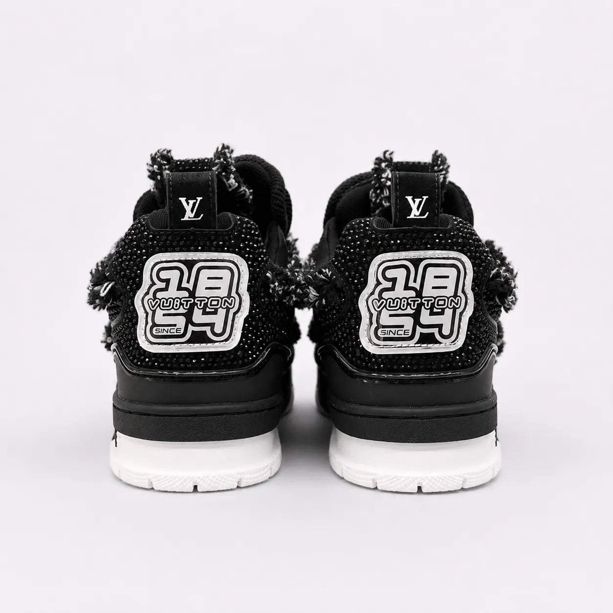 Louis Vuitton "LV Skate" Luxury Sneakers - Premium Black Crystal & Tweed Edition