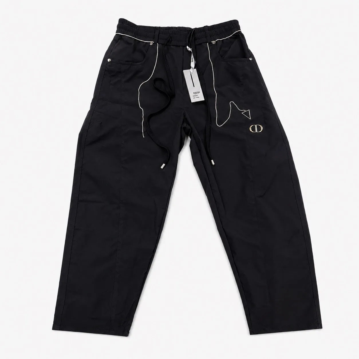 Dior Men's Technical Drawstring Pants - Premium Black Utility Trousers with Chain Accents