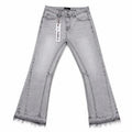 Purple Brand Light Grey Flared Jeans - Premium Raw Hem Distressed Denim