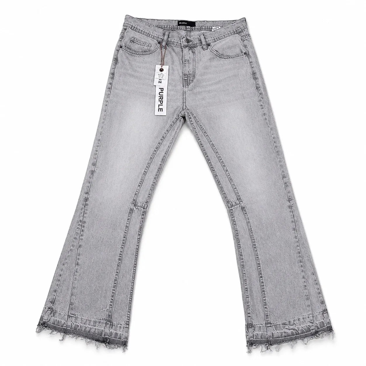 Purple Brand Light Grey Flared Jeans - Premium Raw Hem Distressed Denim