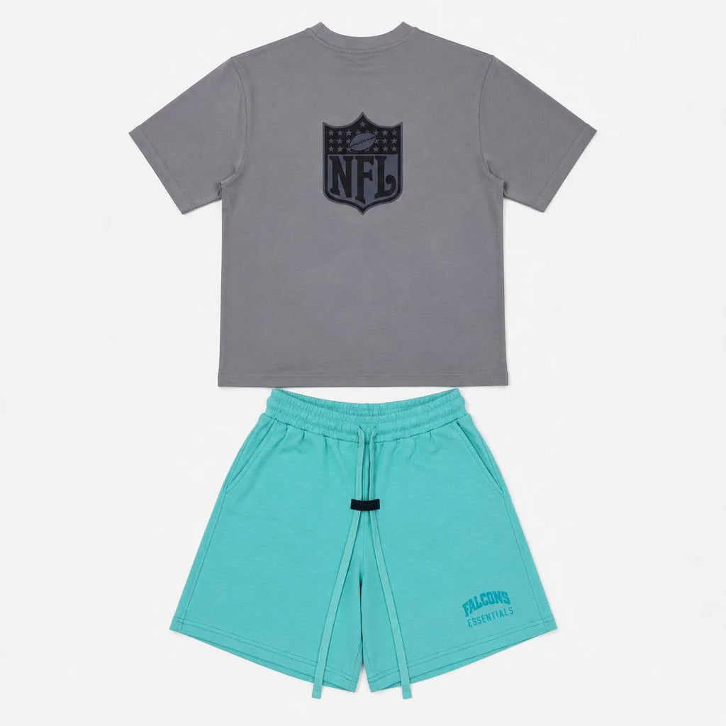 Casual NFL Falcons Essentials T-Shirt & Shorts Set - Grey & Teal