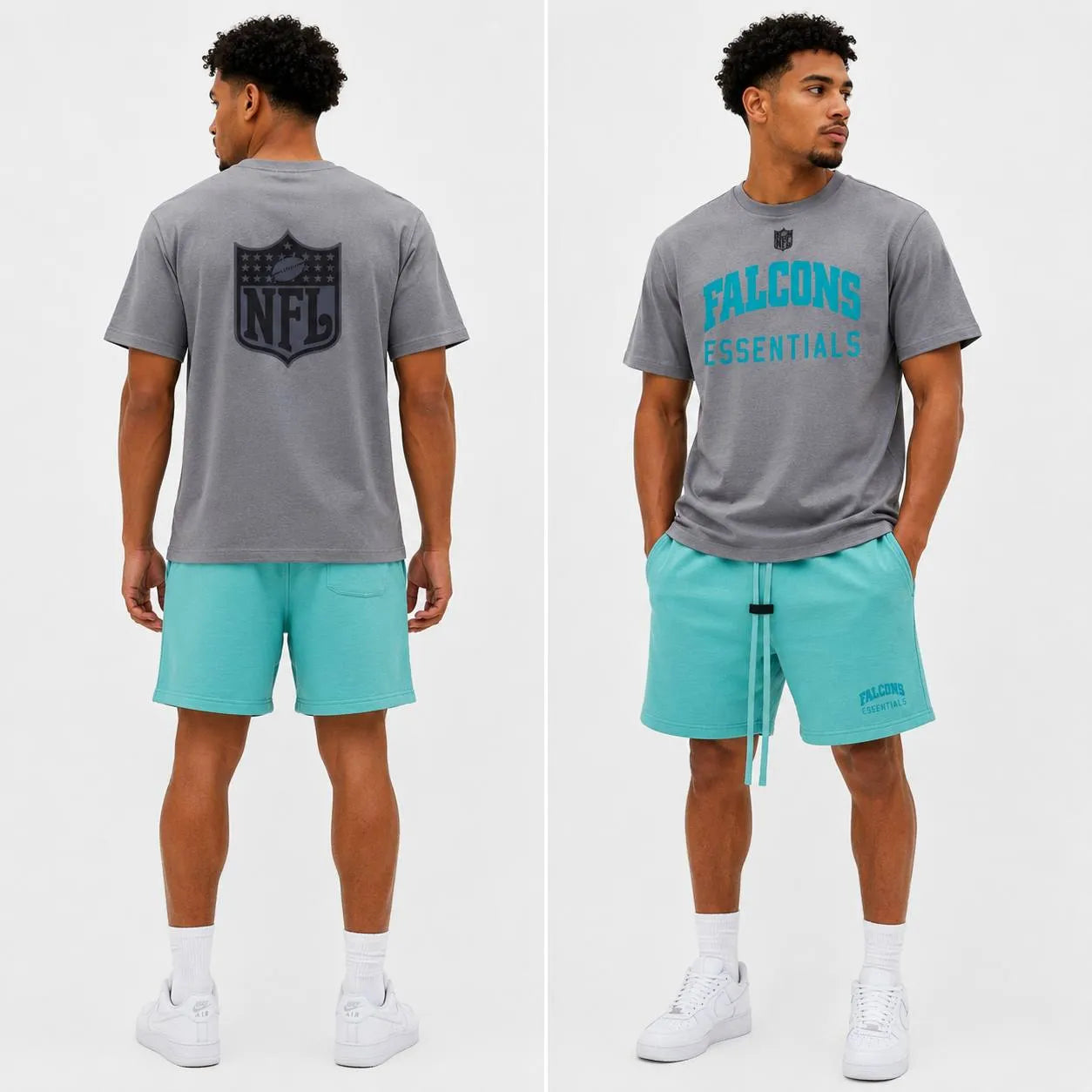 Casual NFL Falcons Essentials T-Shirt & Shorts Set - Grey & Teal