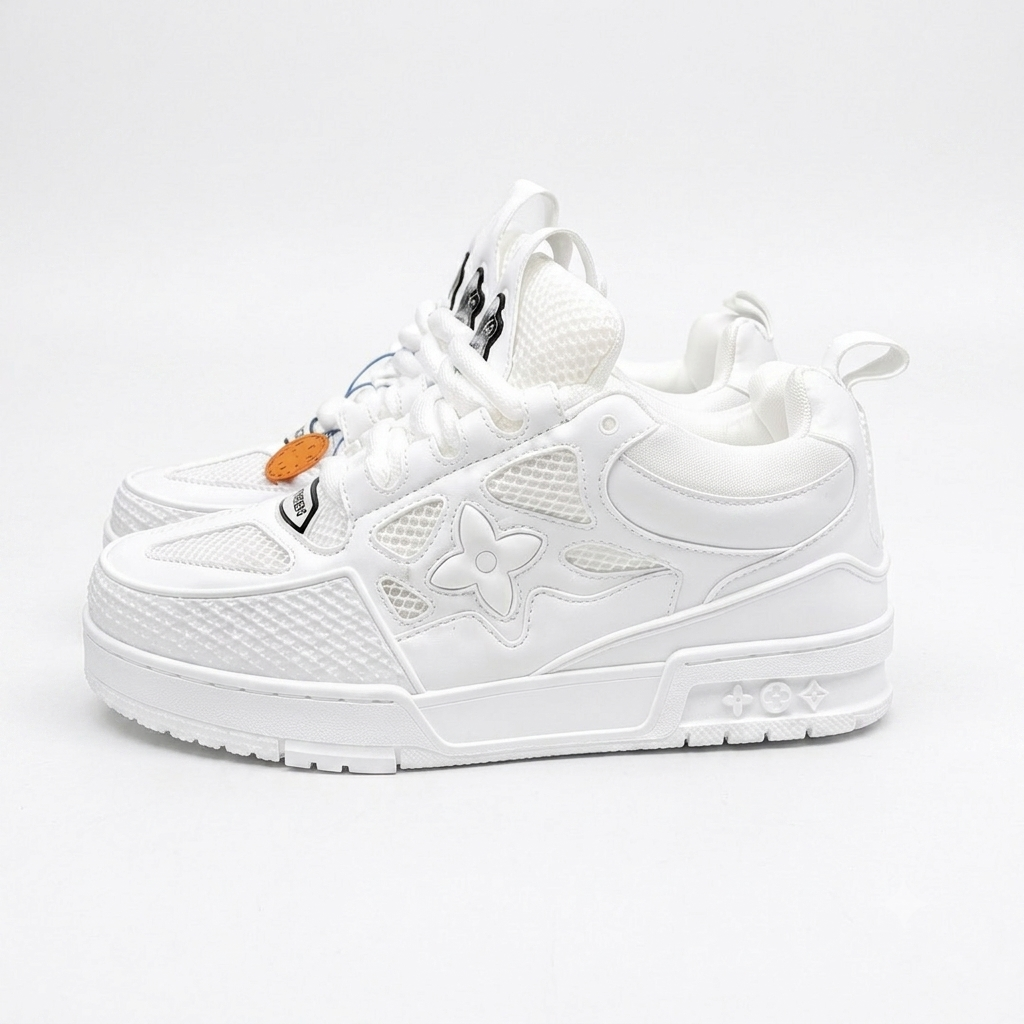 LV Skate Luxury Sneakers - Premium White Leather & Mesh Skate Shoes